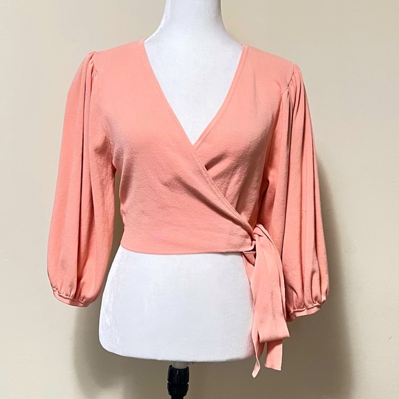 MISSGUIDED new Pink True Wrap Around Straps Crop Balloon Sleeves Knit Top 10/12 - Picture 10 of 16